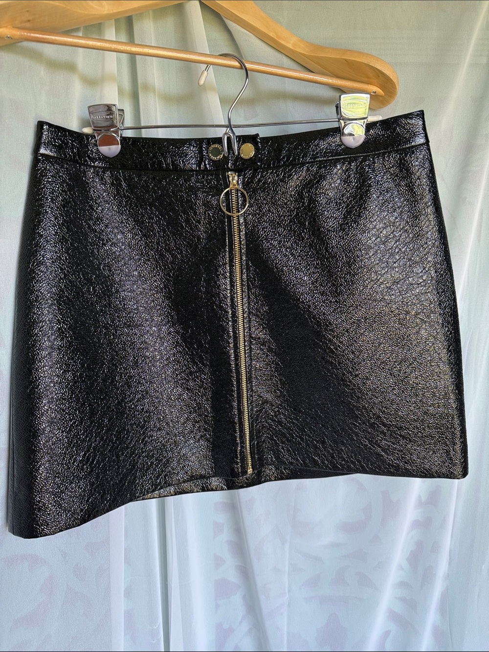 Unk Black Faux-Leather Mini Skirt with Front Ring Zipper